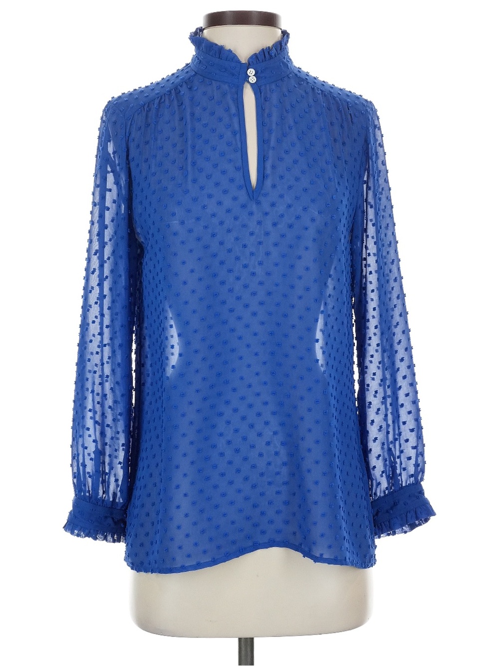 J. Crew Factory Blue Sheer Swiss Dot Keyhole Popover Blouse Size 6